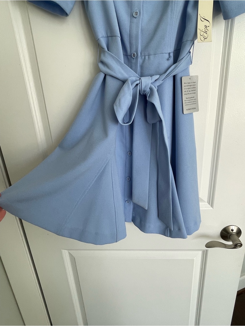 Eliza J Light Blue Button-Front Tie-Waist Shirt Dress - Picture 6 of 6